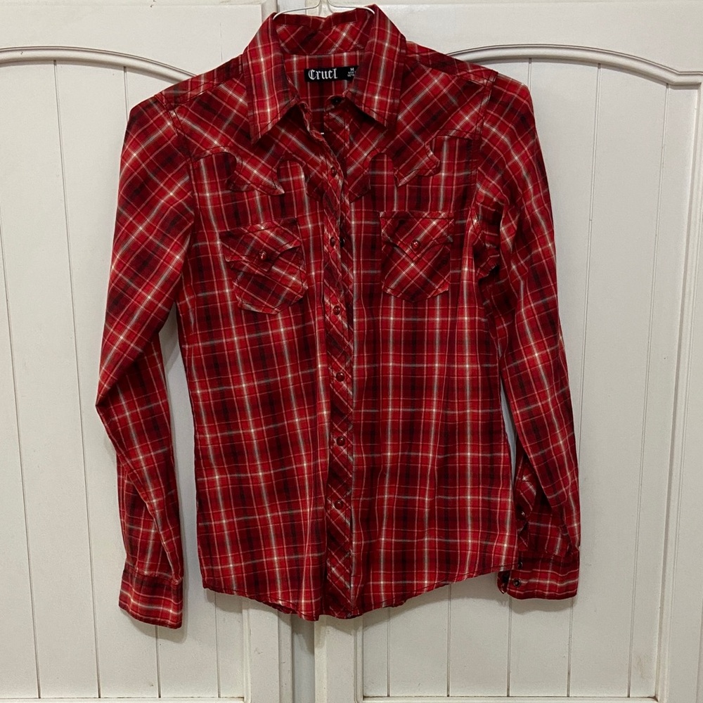 Cruel Girl Red Plaid Button Down Shirt